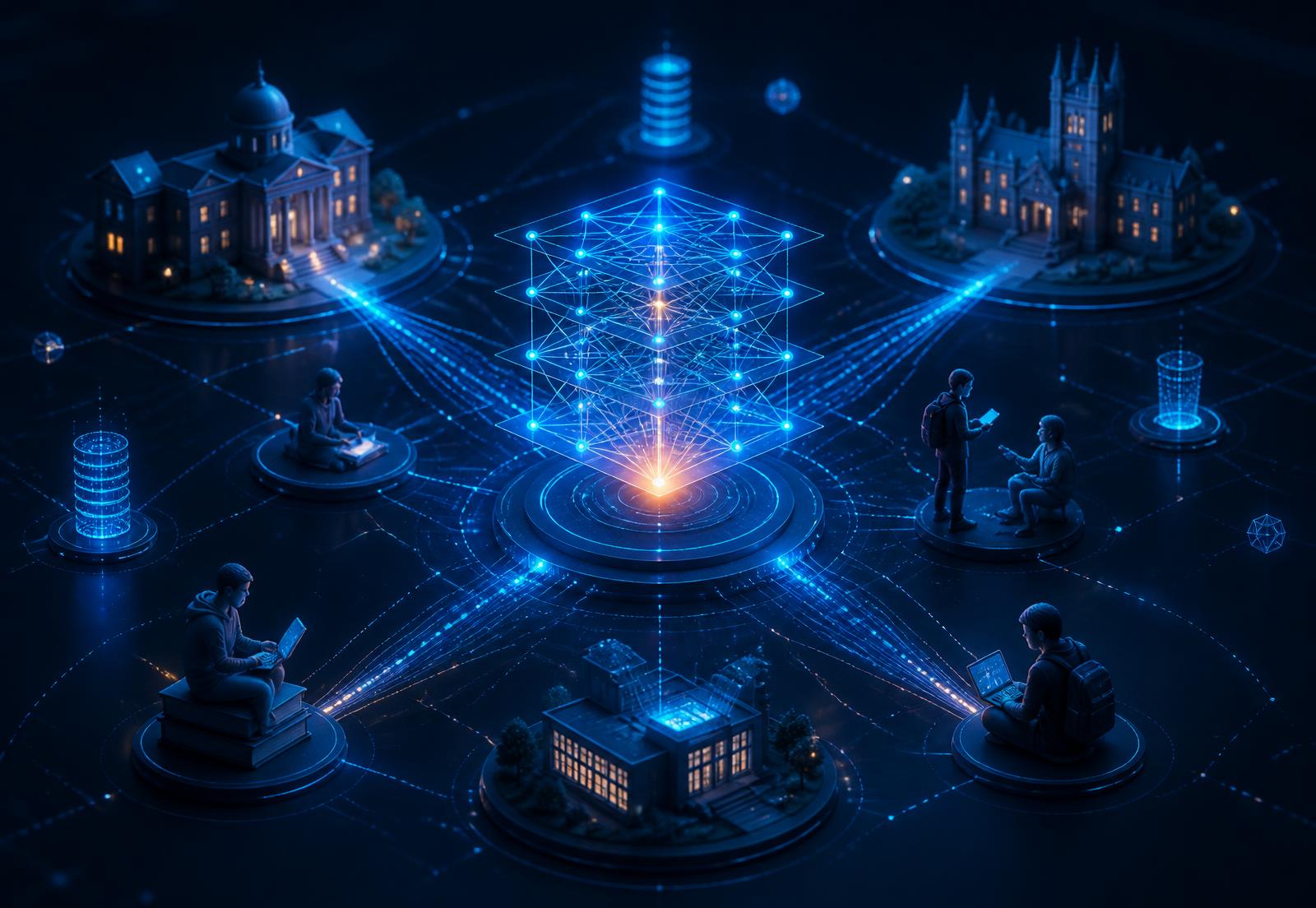 AI education ecosystem connecting students, universities, data and learning